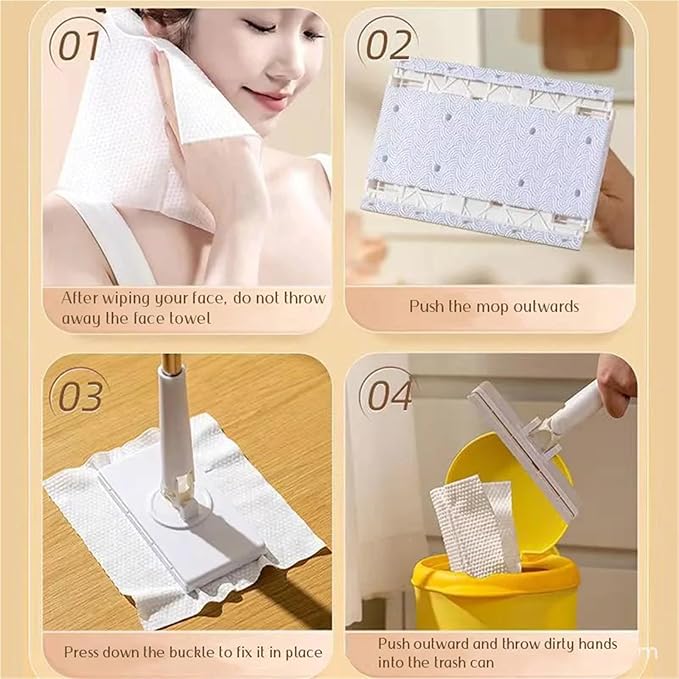 Automatic face Wipe mop Cloth Clip dust Removal Paper Dry Towel Floor Wipes Household Multi-Function mop(WhiteLarge)