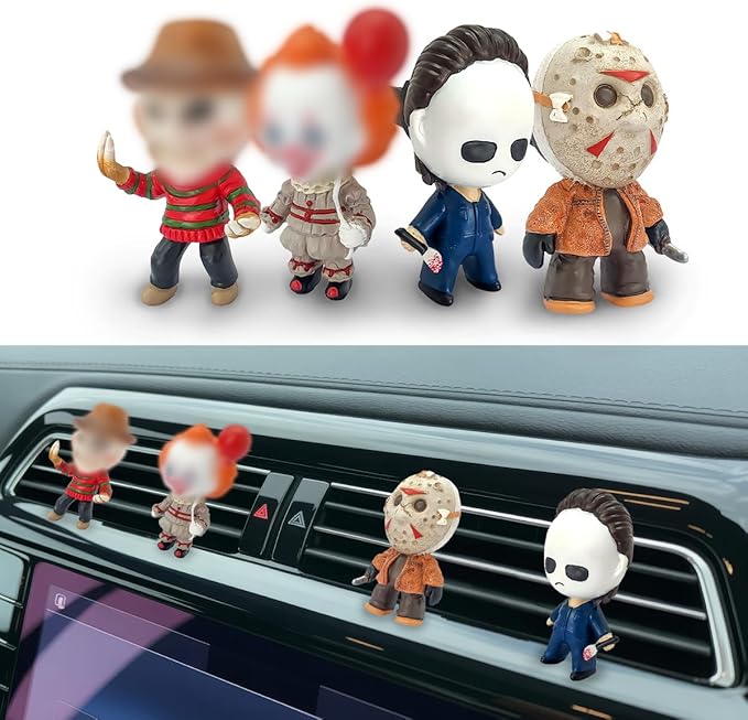 GENANY 3D Resin Horror Movie Character Car Air Freshener Spooky Air Freshener Vent Clips Horror-themed Car Accessories Funny Gifts for Women Men Horror Fans Scary Decorations