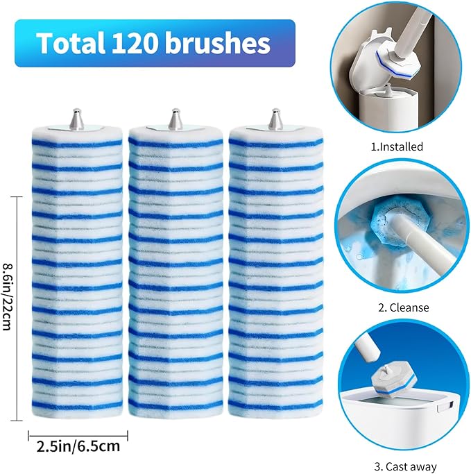 120pcs Bulk Pack of Disposable Toilet Brush HeadsToilet Wand Refills for Toilet Bowl Brush Cleaner PadsToilet Brush Replacement Compatible Heads with Most Toilet Brushes