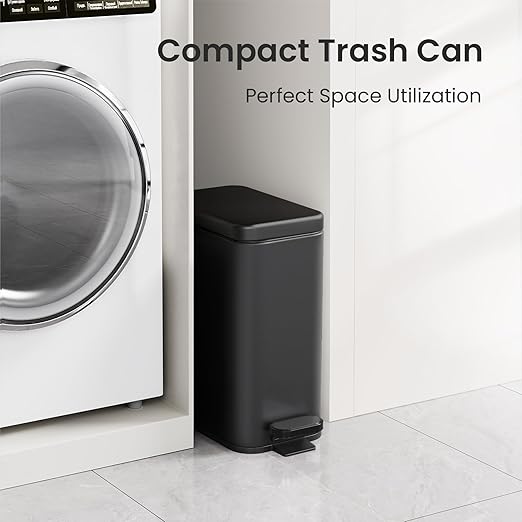 Cesun Bathroom Trash Can with Lid 2.6 Gallon Small Black Bathroom Garbage Can Soft Close Stainless Steel Waste Basket with Step Pedal for Bedroom Laundry Room Living Room Home Office Toilet RV