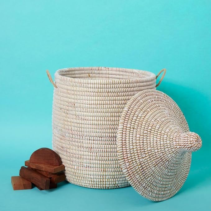 Wicker Basket for Storage White 12 Inch Wide 14 Inch Tall
