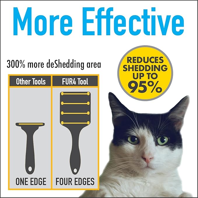 FUR4 deShedding Cat Brush for Short Hair Cats – Pet Hair Brush with 4 Carbon Fiber Edges – deShedding Tool Removes Loose Fur – Gentle &amp Effective Cat Grooming Brush for Shedding