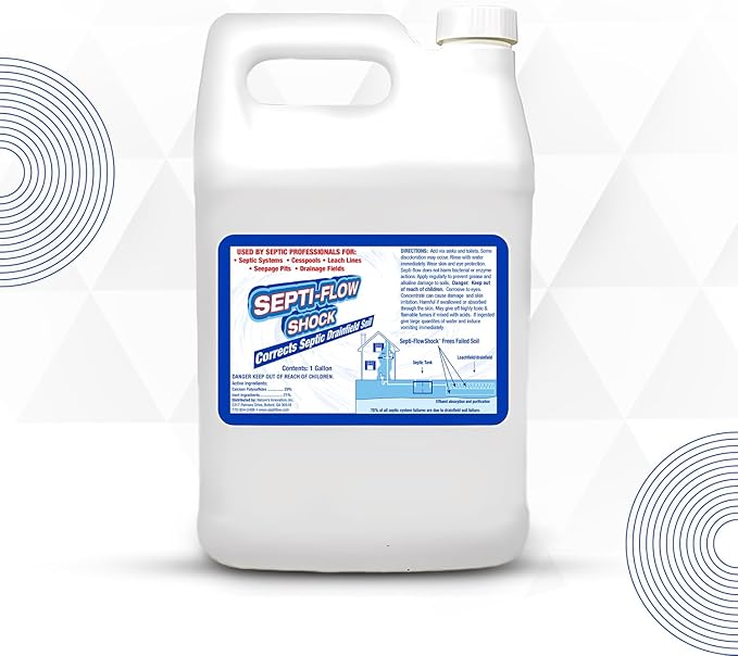 Septi-Flow Shock Septic Drainfield Repair Solution Clears Leach Fields Dissolves Hardened Deadpan Soil Complete Treatment One Gallon - 128 Fl Oz (Pack of 1) - Drain Field Treatment by Septi-Flow