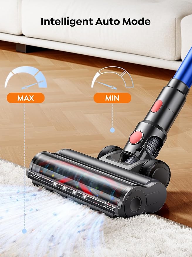 Cordless Vacuum Cleaner 600W with Extra Mattress Cleaning Tool 45KPA Stick Vacuum Cleaners for Home 60 Mins Runtime Self-Standing Wall Mount Charging Rechargeable Vacuum for Floor Carpet Pet Hair