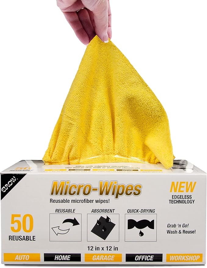 Eurow 200GSM Microfiber Cleaning and Drying Cloths with Dispenser Box Reusable Streak-Free Scratch-Free Ultra Absorbent Edgeless for All Surface Types 12x12in 50-Pack Yellow