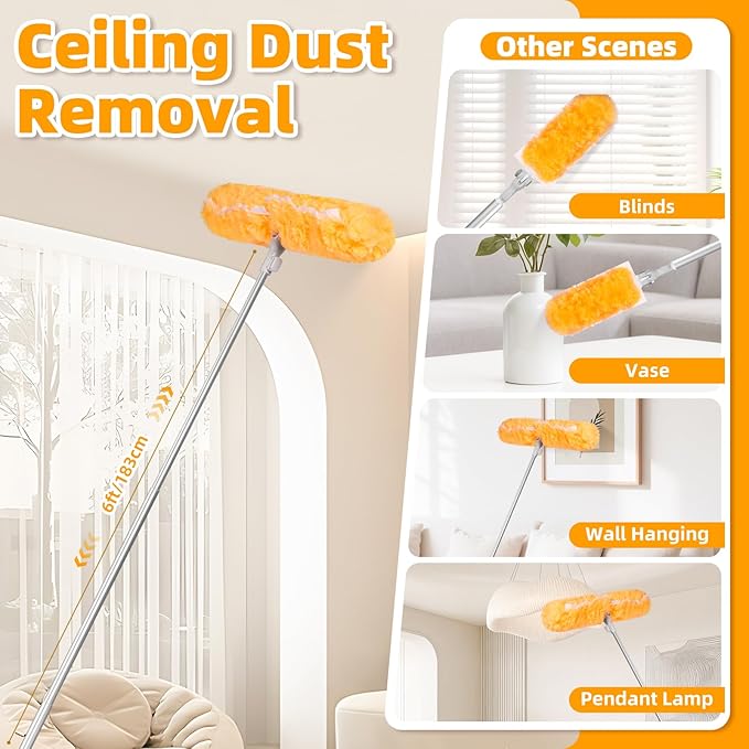 6 ft Extendable Handle with 20 Duster Refills Heavy Duty Duster Refills Kit Compatible with Swiffer 360 Disposable Microfiber Duster Pads for Ceiling Fan Window &amp Hard to Reach Areas Cleaning