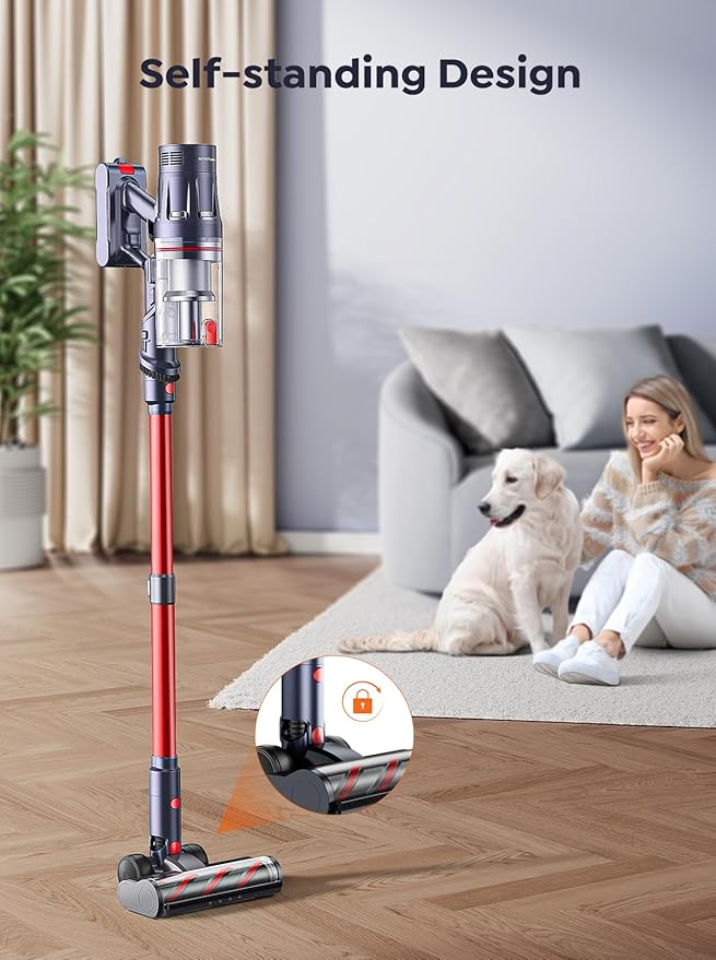 Cordless Vacuum Cleaner 650W 55Kpa 70Mins Vacuum Cleaners for Home Self-Standing Stick Vacuum with Touch Screen &amp Wall Charging Station for Hard Floor Carpet Pet