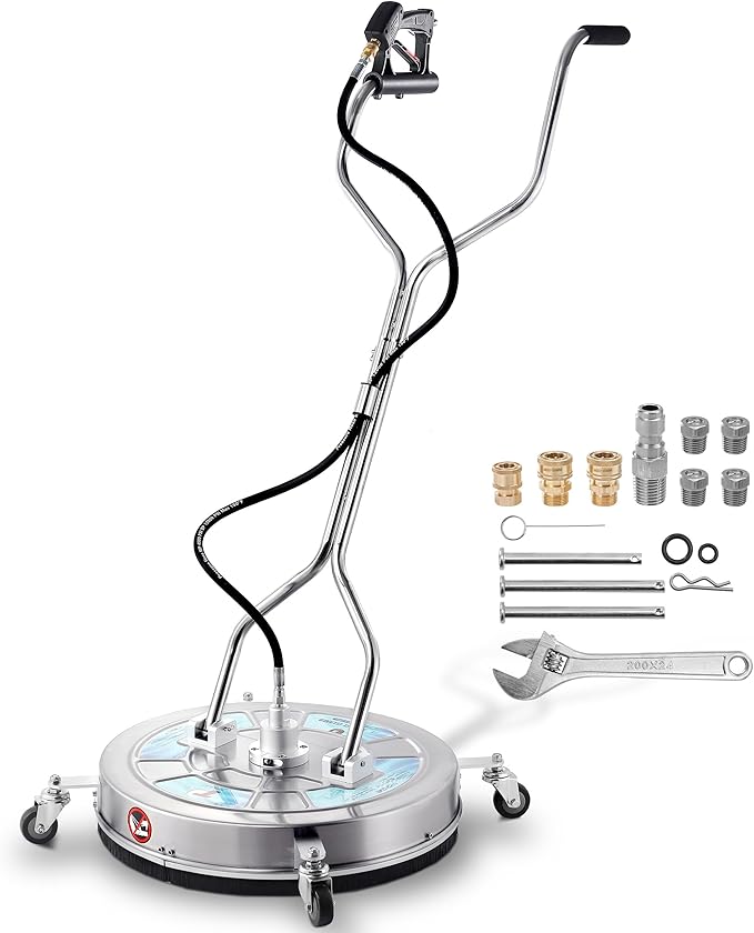 Tool Daily 24 Pressure Washer Surface Cleaner Attachment with Dual Handles Stainless Steel Driveway Cleaner for Power Washer with Wheels Pressure Wash Concrete 4500 PSI
