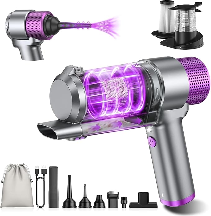 EYYA Handheld Car Vacuum Cleaner Cordless 16000PA Powerful Hand Held Vacuum Cordless Rechargeable 4-in-1 Portable Mini Vacuum &amp Air Duster with Multi-Nozzles and LED Light for Car Home Office