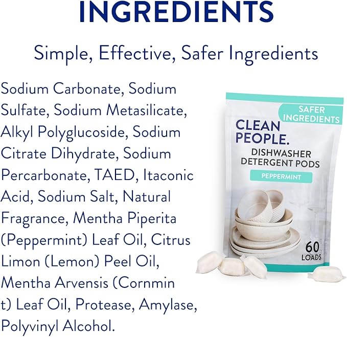 The Clean People Dishwasher Detergent Pods | Cuts Grease and Rinses Sparkling Clean | Residue-Free | Peppermint 120 Pack