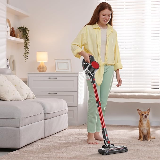 DUMOS Cordless Vacuum Cleaner Lightweight Stick Vacuum Cleaners for Home Powerful Suction &amp LED Lights Rechargeable Battery for Carpets Pet Hair Hardwood Floors