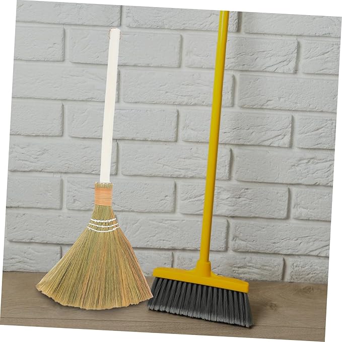 Cabilock 2pcs Handmade Straw Broom House Soft Bristle Sweep Broom Dustpan Removable Handle Indoor