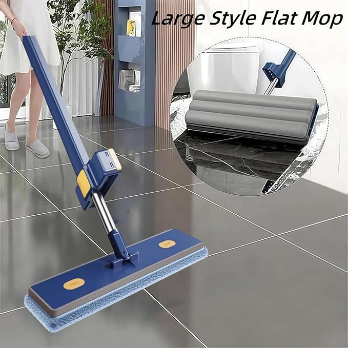 Self-Wringing 360° Flat MopHands-Free Wet &amp Dry Mop with Scalable BucketAdjustable Large Flat 360° Rotating Mops with 6 Washable Microfiber Padsfor Tile Hardwood (6 Microfiber Pads)