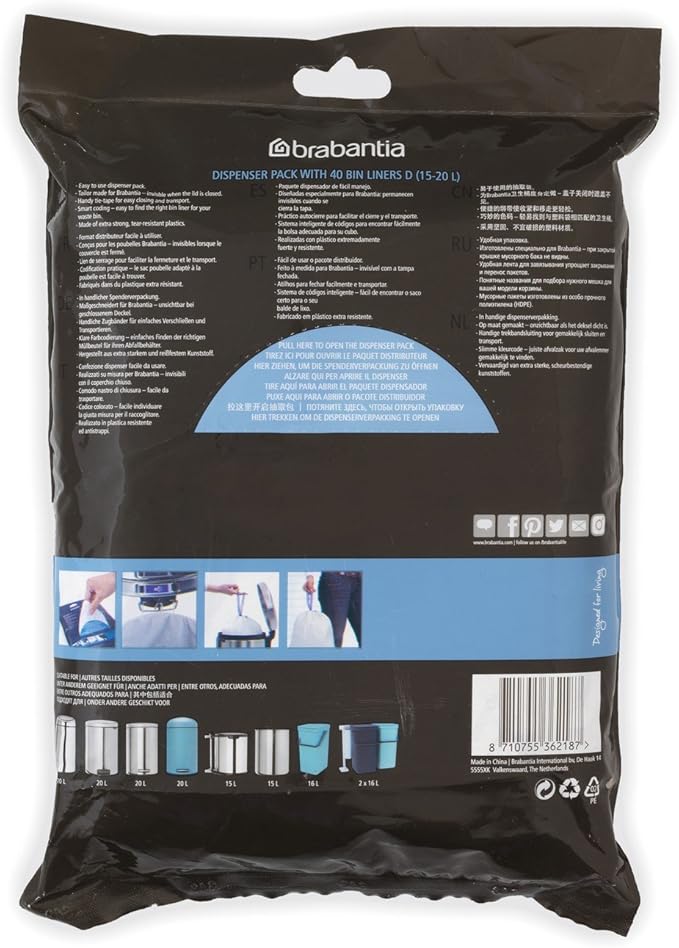 Mekomy Brabantia 362187 40 Trash Bags Dispenser 4-5.3 Gallon White