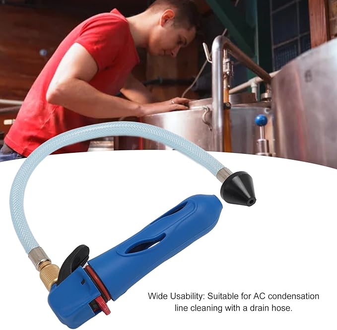 AC Drain Line Cleaner Tool ABS Brass Threaded Drain Opener Tool with Hose for Condensate Line (Blue)