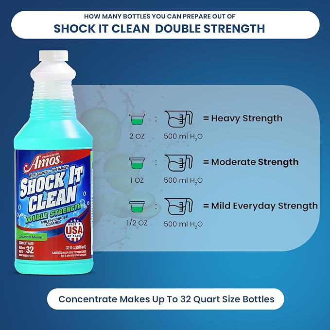 Professor Amos Shock It Clean MultiPurpose Cleaner Double Strength Concentrate All Purpose Carpet Jewelry Upholstery Leather Stain Remover &amp Floor Cleaner (Cucumber Melon 32 Oz)