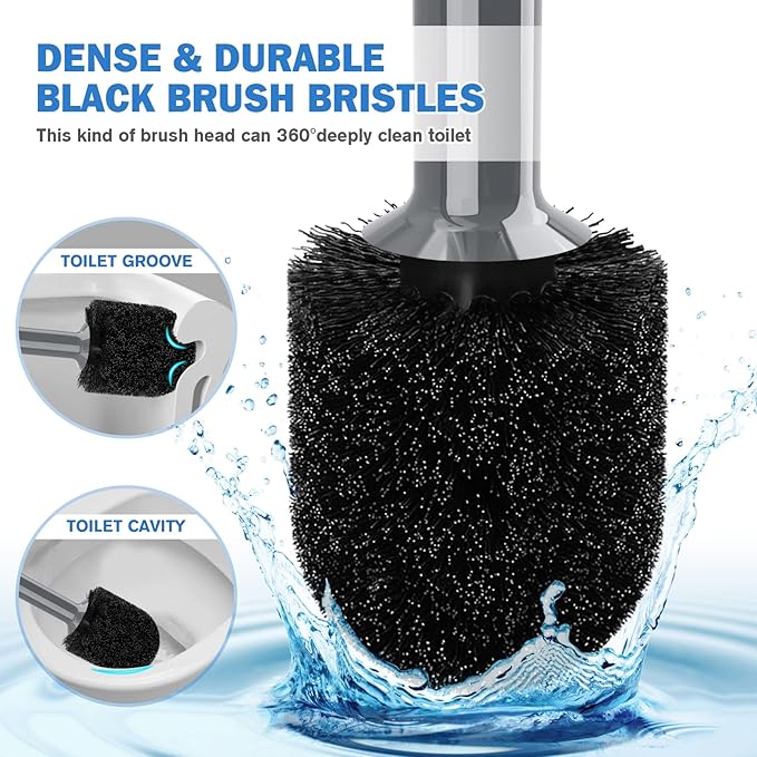 Toilet Plunger and Brush Bowl Brush and Heavy Duty Toilet Plunger Set with Ventilated Holder 2-in-1 Bathroom Cleaning Combo with Modern Caddy Stand for 5.7-inch Toilet Drain(Grey 2 Set)