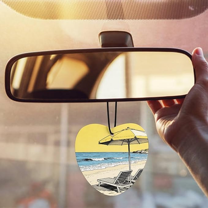 5PCS Car Air Freshener Hanging Personalized Double Sided Summer Beach Car Fresheners Long Lasting New Cars Scents Cute Automotive Freshies for Closets Drawers (tea)
