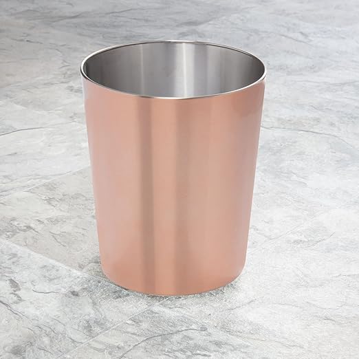 mDesign Round Metal Small 1.7 Gallon Recycle Trash Can Wastebasket Garbage Container Bin for Bathrooms Kitchen Bedroom Home Office - Durable Stainless Steel - Mirri Collection - Rose Gold