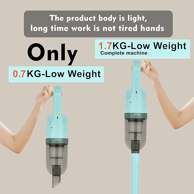6-in-1 Lightweight Stick Vacuum Cleaner with 100W Powerful Motor Mini Portable Household Handheld Vacuum Cleaner for Domestic Hard Floors Carpets and Pet Hair(Green Cordless with Plug)
