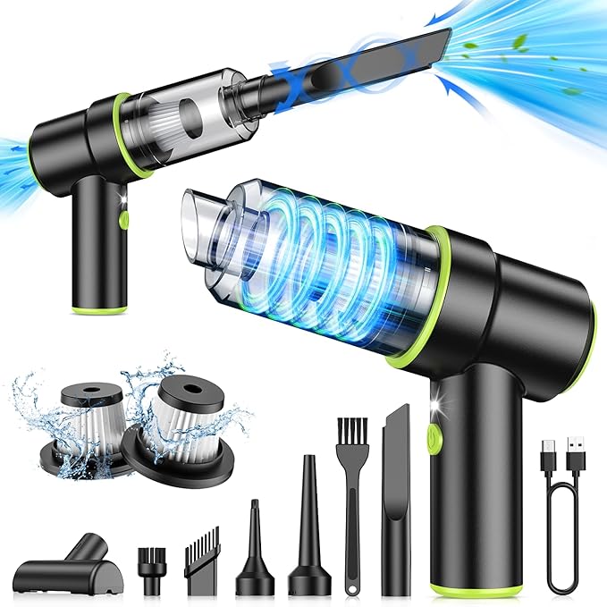 CODN Handheld Car Vacuum Portable Cordless 12000PA 2 in 1 Handheld Vacuum Cleaner and Air Duster with Multi-Nozzles and LED Light Mini Hand Held Vacuum Rechargeable for Home Car Office Pet Hair