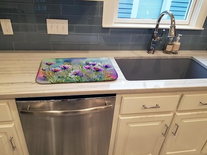 Caroline's Treasures DAC1705DDM South Dakota Pasque Flowers in Watercolor Dish Drying Mat Absorbent Dish Drying Mat Pad for Kitchen Counter Dish Drainer Mat for Countertop 14 x 21 Multicolor