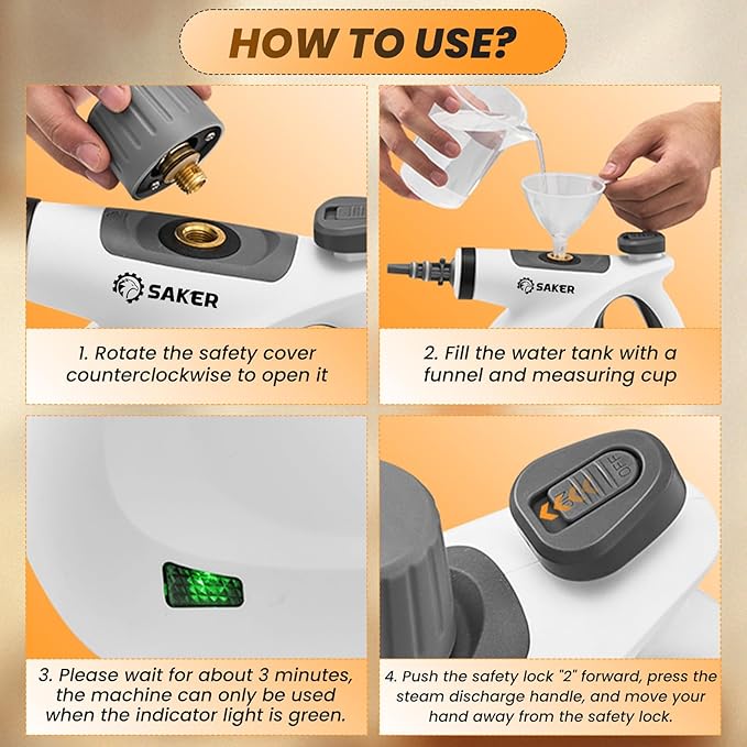 Saker Handheld Steam Cleaner NewPortable Steam Cleaner for Home1050W Steam Cleaner8 Fiber Cloths for Quick Heating &amp Deep Cleaning of Floors Cars and Kitchen