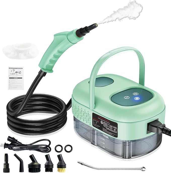 Handheld Steam Cleaner with Touch Screen Portable Steamer for Cleaning Hand Held Steamer Cleaner Pressurized Hand Steam Cleaner for Home Car Detailing Walls Grout Couch Tile Carpet Green