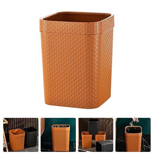 Woven Rattan Waste Basket Orange Trash Can Household Kitchen Garbage Container Open-Top Simple Style Nordic Bathroom Wastebasket for Office and Home Use
