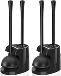 Toilet Plunger and Brush Bowl Brush and Heavy Duty Toilet Plunger Set with Ventilated Holder 2-in-1 Bathroom Cleaning Combo with Modern Caddy Stand for 5.7-inch Toilet Drain(Black 2 Set)