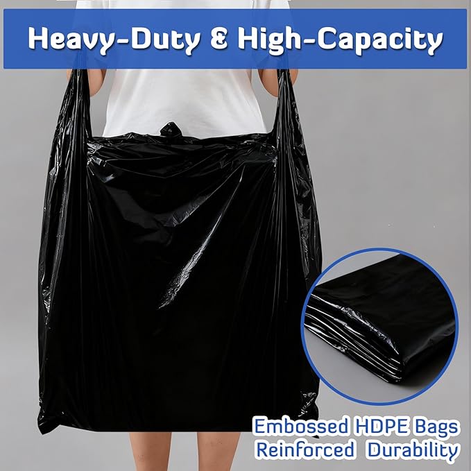 200 Pack 36'' x 24'' x 8'' Extra Large Black Plastic Shopping Bags(0.8 Mil Thick) Reusable Heavy Duty Large T-shirt Grocery Bags Bulk with Handles for Restaurant Retail Business