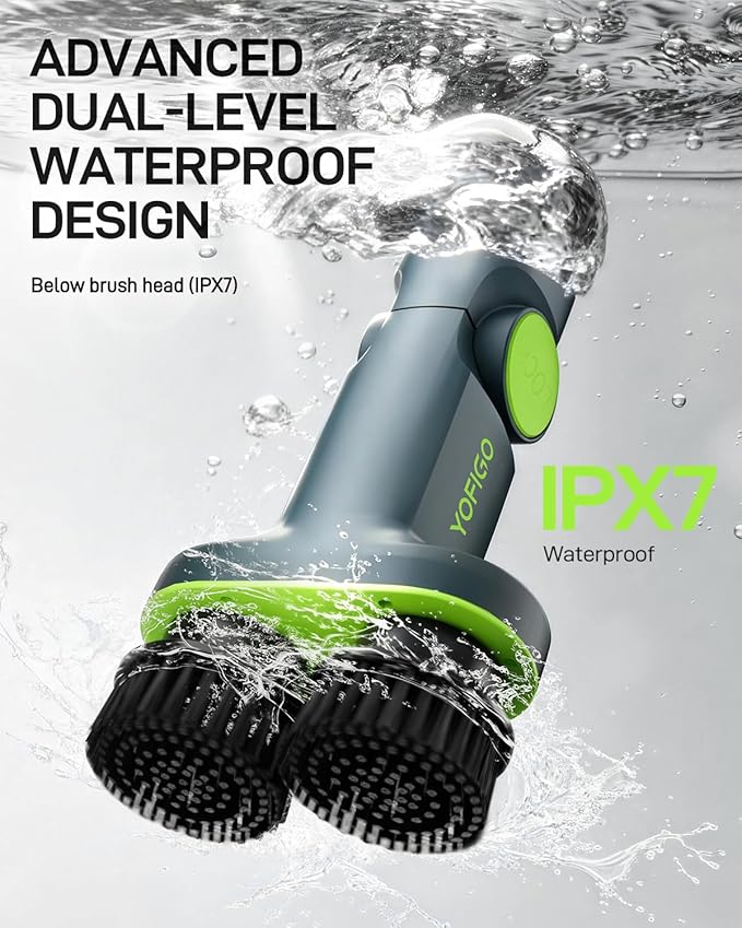 Electric Spin Scrubber Cordless Power Scrubber with Dual Rotating Brush Heads Adjustable Angle Handle 90°-180° 6 Replaceable Attachments IPX7 Waterproof for Bathroom Tile Floor Tub (C1 Plus)