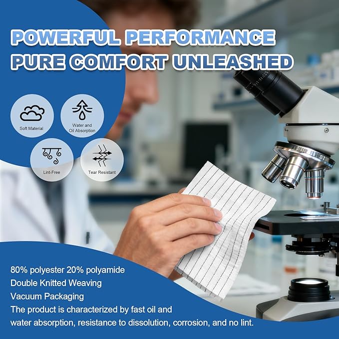 Anti-Static Microfiber Wipes 6x6(100 PcsClass 100 200GSM) Lint Free Cloths Reusable Special ESD Protection Design is Suitable for Protecting Sensitive Electronic Components and Tools