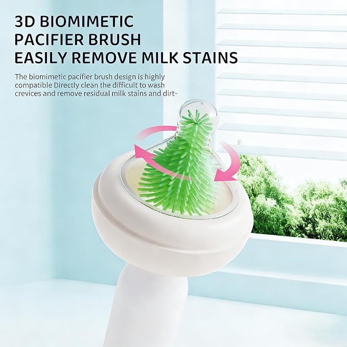 Rechargeable Electric Bottle Brush with Stand - 360° Spin Silicone Cleaner for Baby Bottles Breast Pumps &amp Small Household Containers (Light Green)