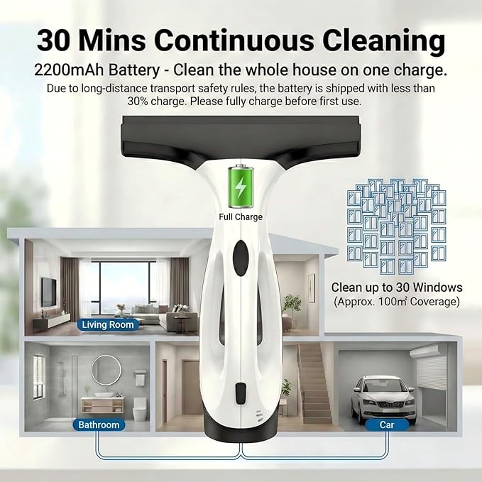 Electric Window Vacuum Squeegee 2200mAh &amp 2000Pa Cordless Window Cleaner Tool with 150ml Water Collection Tank Window Cleaning Kit for Shower Glass Car Door Mirror Home