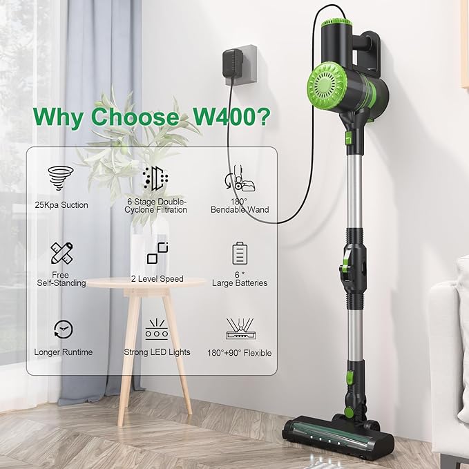 Cordless Vacuum Cleaner Lightweight Stick Vacuum with a Battery Level Displayer Self-Standing Rechargeable Cordless Vacuum for Hardwood Floor Pet Hair