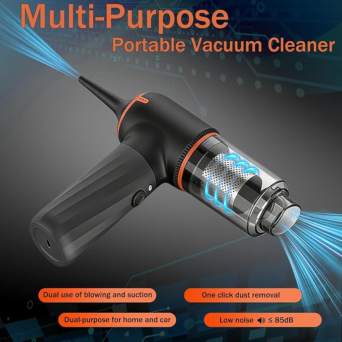 Car Vacuum Cleaner Portable Cordless with 6000PA Suction Mini Handheld Vacuums Cleaner with Air Duster and Blower High Power Hand held Cleaners for Car Home Office Pet Hair Keyboard
