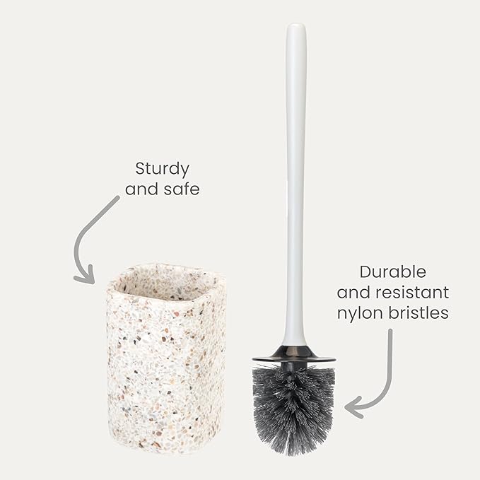 Vigar Zense Toilet Brush and Holder Set Toilet Bowl Brush with Polyresin Stone Holder Bathroom Sets for Bathroom Decor and Accessories Terrazzo