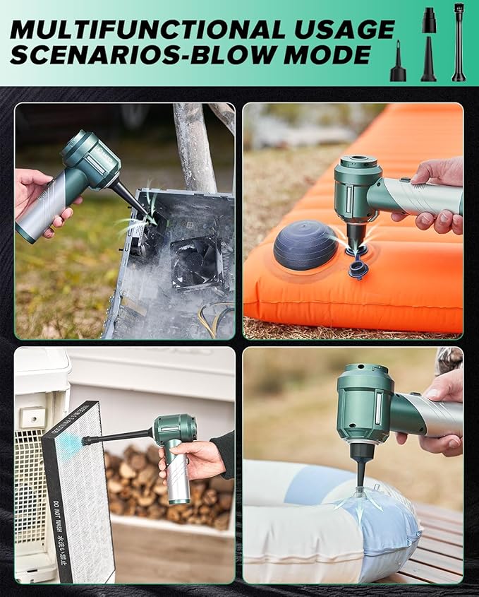 Saker Foldable Handheld Car Vacuum Cleaner Portable Cordless 17000PA High Power Mini Vacuum Cleaner and Air Duster with Brushless Motor for HomeCarsOffice Cleaning HL133 Olive Green