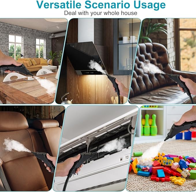 Handheld Steam Cleaner for Home &amp Car 1.2L Water Tank 2500W Fast 15-Second Heat Up Portable Multi-Surface Steamer for Kitchen Bathroom and Auto Detailing