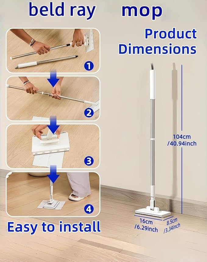 Beldrays Mop Beldrays Clip to Grip Mop 360 Swivel Floor Cleaner for Hardwood &amp Tile Hands-Free One-Button Release Use Any Cloth or Towel Slip-Proof Clamping Teeth Wet &amp Dry Cleaning (10*