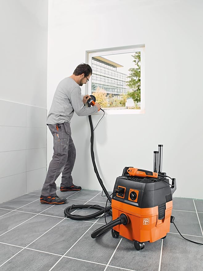 FEIN Dustex 35 L High Power Wet and Dry Vacuum Cleaner with Power Tool Connection for Workshop and Construction Use with Cable with 7.5 m Connector