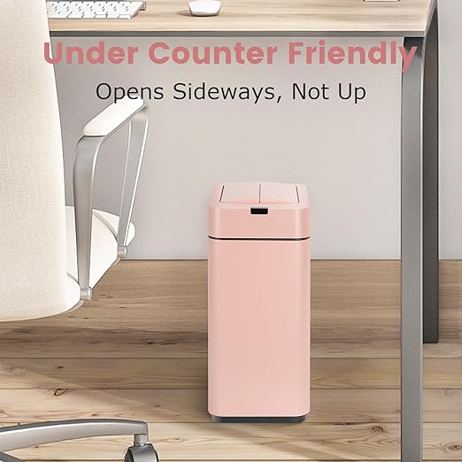 Sensor Trash Can with Butterfly Lid 2.6 Gallon Rectangular Automatic Garbage Can Stainless Steel Trash Bin Slim Waterproof Wastebaskets with Lid Soft Close for Under Counter Pink