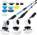 Electric Spin Scrubber 3-Speed Cordless Shower Scrubber with 90° Adjustable &amp 10 Replaceable Brush Heads 90 Mins Runtime &amp Full-Body IPX7 Waterproof Shower Cleaner Brush with Long Handle