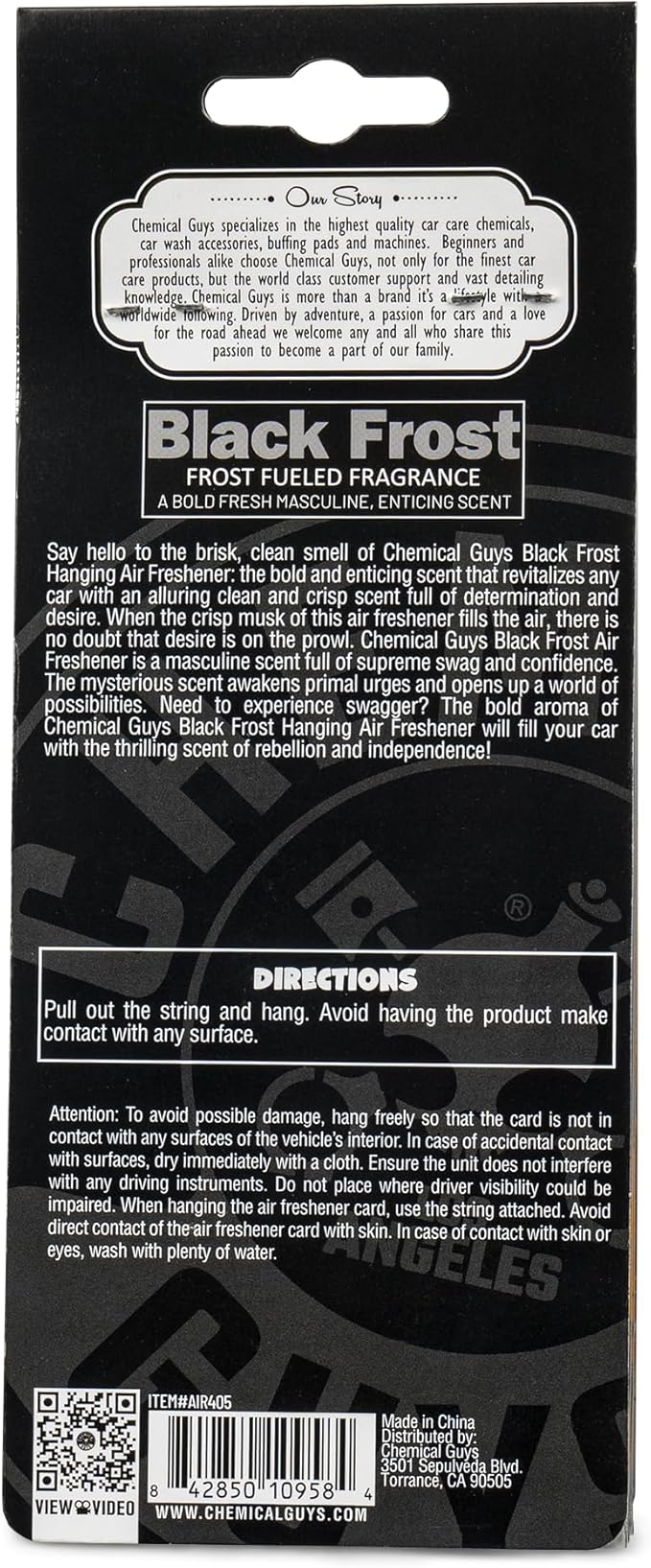 Chemical Guys Car Fresheners Hanging Air Freshener Black Frost Scent 12 Pack Great for Cars Trucks SUVs RVs Home Garage Workspace Dorm Room &amp More (4 x 3 Packs)