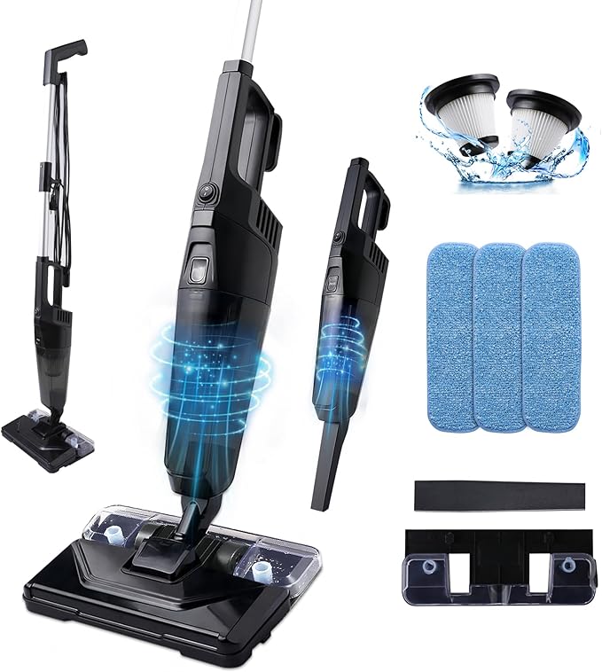 Lightweight Vacuum Cleaners for Home Unique Vacuum and Mop Combo - 3 Dust Filters/Microfiber Pads Corded Stick Vacuums &amp Electric Brooms - 600W 25Kpa Suction for Kitchen Bedroom Living Room