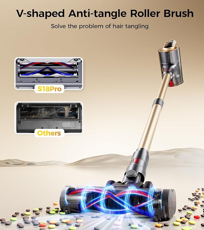 RENDOW Cordless Vacuum Cleaner 550W 45Kpa 65Mins Vacuum Cleaners for Home Self-Standing Cordless Stick Vacuum with LED DisplayAnti-Tangle Rechargeable Wireless Vacuum for Pet Hair/Carpet/Hard Floor