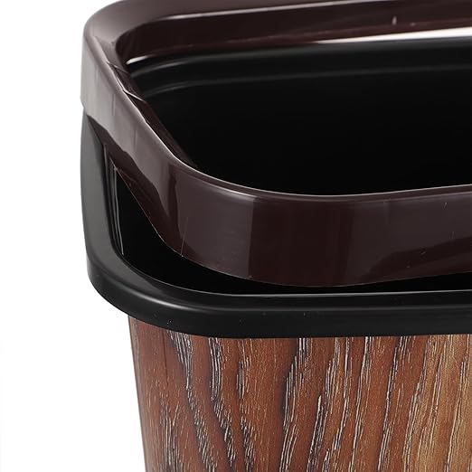 Luxshiny Vintage Wood Grain Bathroom Garbage Container 10l Rectangular Plastic Trash Can with Removable Press Ring for Kitchen Living Room and Toilet Wastebasket
