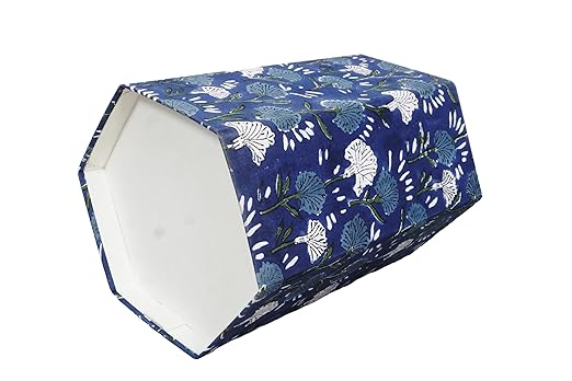 Generic 3.3 Gallon Cotton Hand Block Printed Paper Waste Basket |Small Decorative Trash Can for Housewarming Gifts in Living Room Bedroom Bathroom | Eco-Friendly Plastic-Free (1 BLUE FLOWAR)