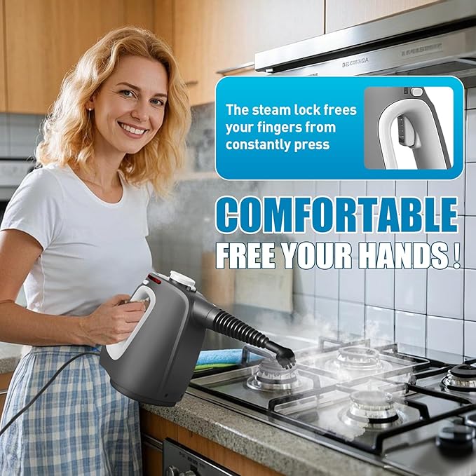 Pressurized Handheld Steam Cleaner with 14 PCS Accessories&ampSafety Lock 1350W Multi-Purpose Steamer for Cleaning Portable Steam Cleaner for HomeCarGroutFurnitureBathroomKitchenTiles&ampCou